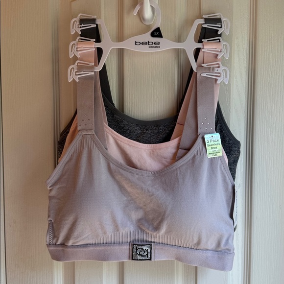 NWT BEBE INTIMATES 3 BRA COMFORT BRA SET-ONE PINK ONE BEIGE ONE GRAY - Picture 1 of 9